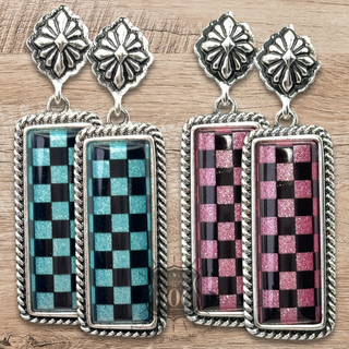 Checkerboard print dangle earrings