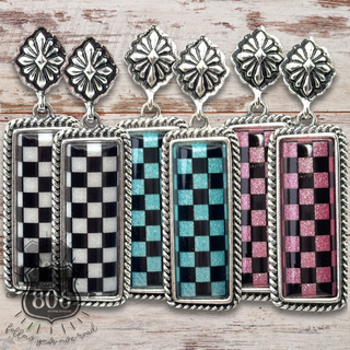 Checkerboard print dangle earrings
