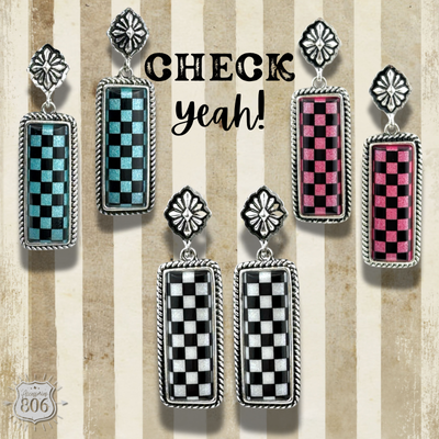 Checkerboard print dangle earrings