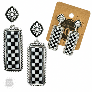 Checkerboard print dangle earrings