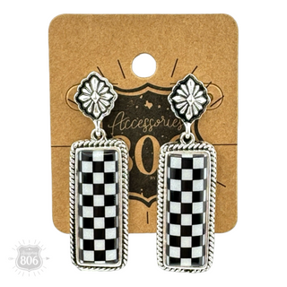Checkerboard print dangle earrings