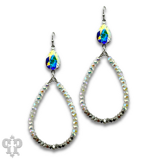 White bead teardrop earring with Austrian crystal