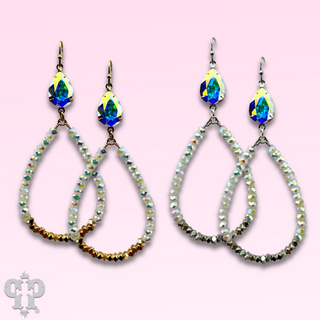 White bead teardrop earring with Austrian crystal