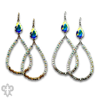 White bead teardrop earring with Austrian crystal