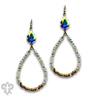 White bead teardrop earring with Austrian crystal