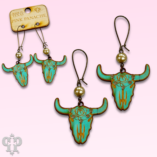 Steer head earring with Austrian crystals