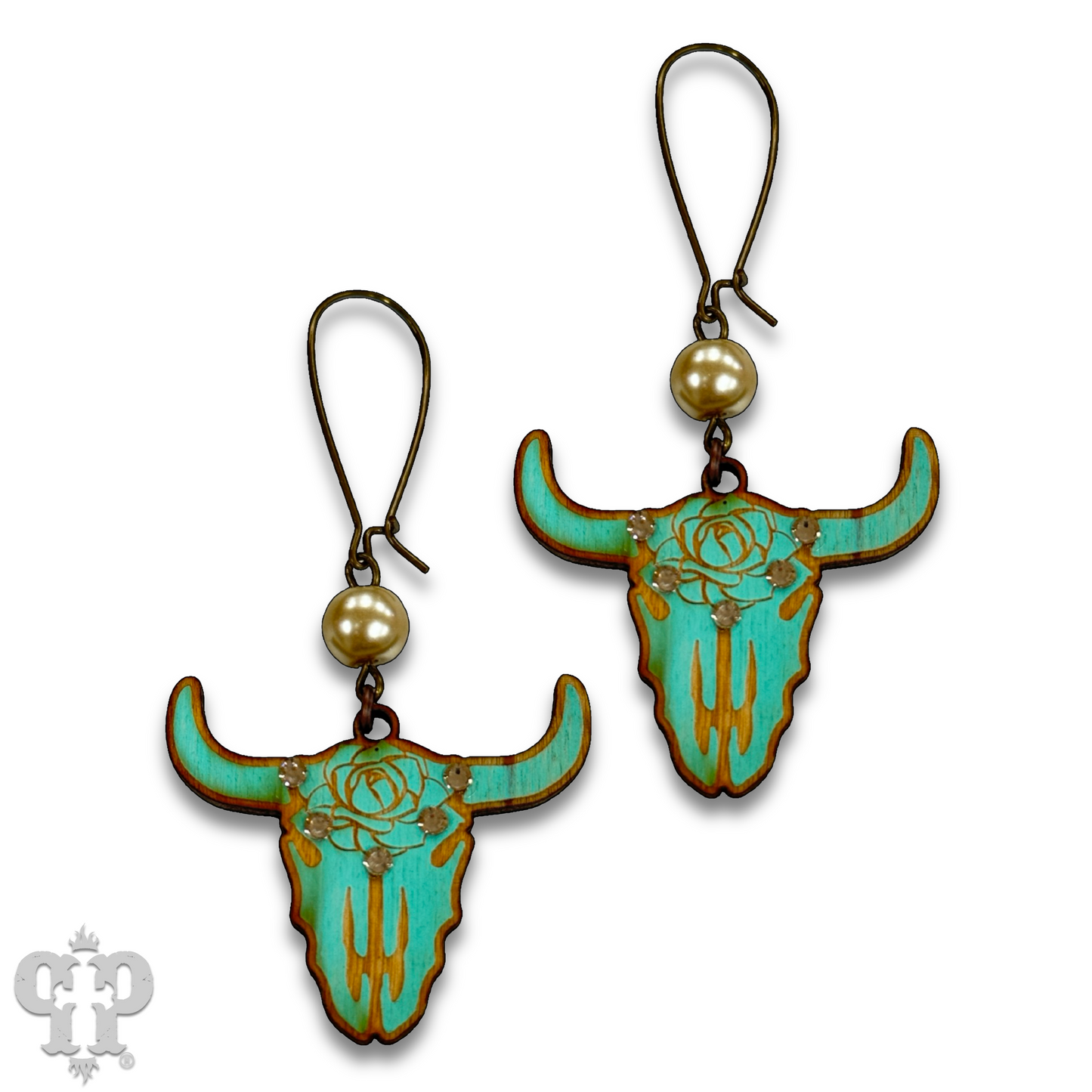 Steer head earring with Austrian crystals