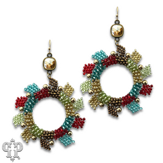 Colorful seed bead circle earring with Austrian crystal