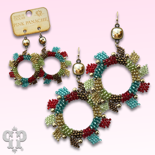 Colorful seed bead circle earring with Austrian crystal