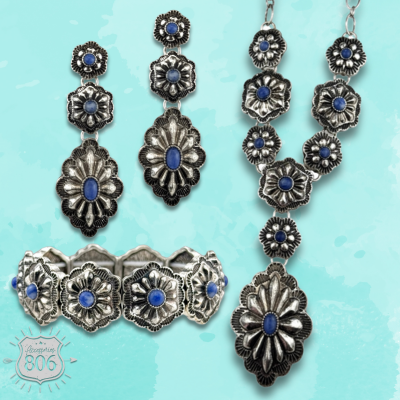 Western denim stone concho earring