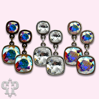Square Austrian crystal double drop earring