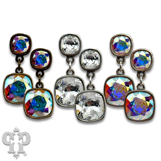 Square Austrian crystal double drop earring
