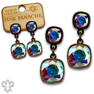 Square Austrian crystal double drop earring