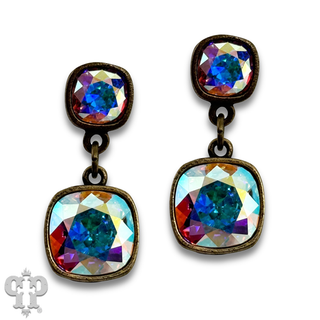 Square Austrian crystal double drop earring