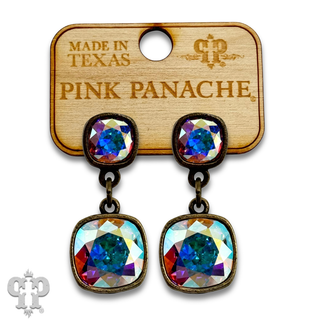 Square Austrian crystal double drop earring