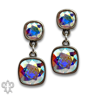 Square Austrian crystal double drop earring