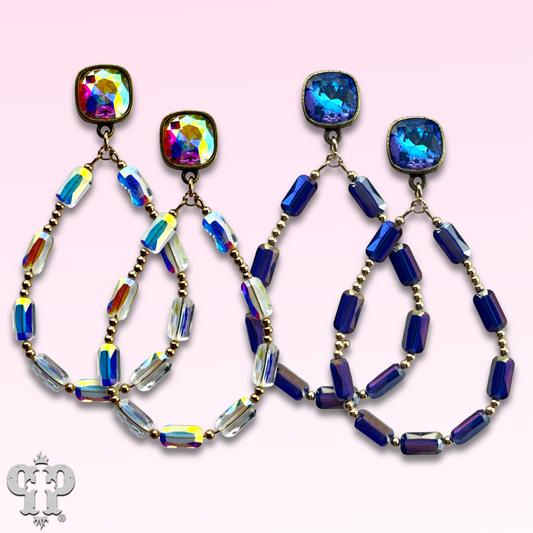 Rectangle bead teardrop earring with Austrian crystal