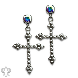 Pearl studded cross earring with Austrian crystal