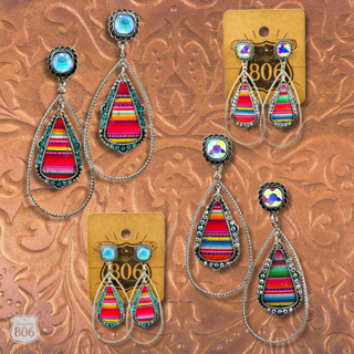 Western serape teardrop earring, square rhinestone post