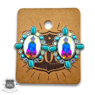 Western oval rhinestone post earring