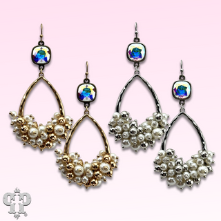 Pearl cluster earring with Austrian crystal