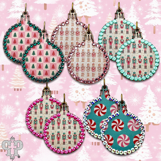 Christmas print ornament earring with Austrian crystals