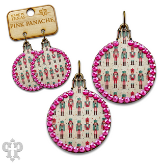 Christmas print ornament earring with Austrian crystals