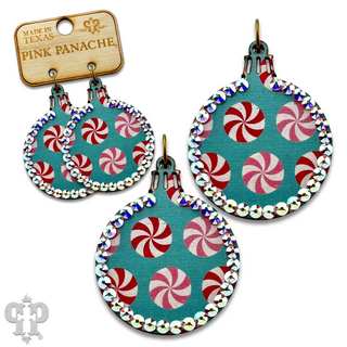 Christmas print ornament earring with Austrian crystals