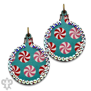 Christmas print ornament earring with Austrian crystals