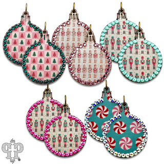 Christmas print ornament earring with Austrian crystals