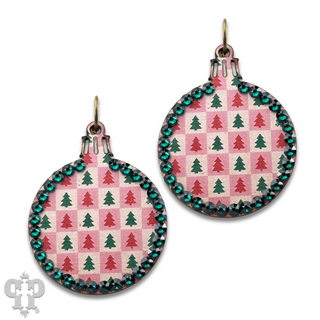 Christmas print ornament earring with Austrian crystals