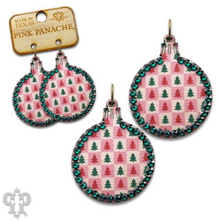 Christmas print ornament earring with Austrian crystals
