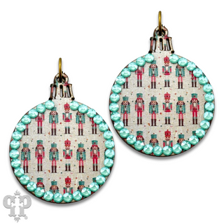 Christmas print ornament earring with Austrian crystals