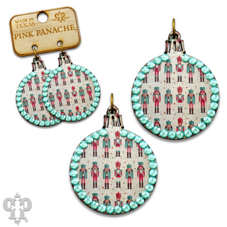Christmas print ornament earring with Austrian crystals