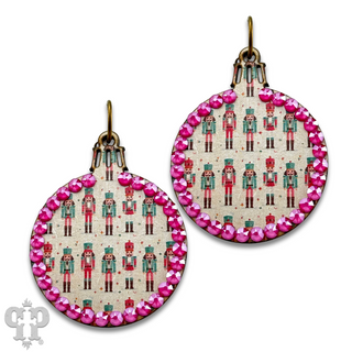Christmas print ornament earring with Austrian crystals