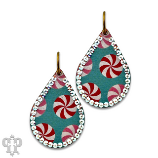 Christmas print teardrop earring with Austrian crystals