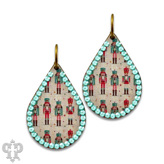 Christmas print teardrop earring with Austrian crystals