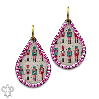 Christmas print teardrop earring with Austrian crystals
