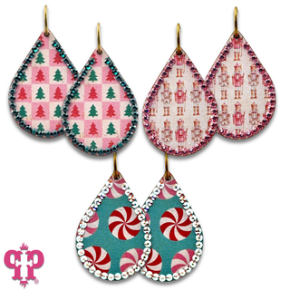 Christmas print teardrop earring with crystals from Swarovski®
