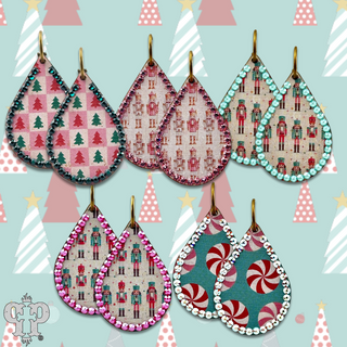 Christmas print teardrop earring with Austrian crystals
