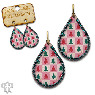 Christmas print teardrop earring with Austrian crystals