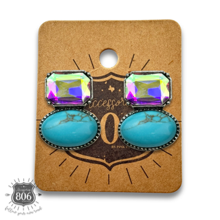 Rhinestone and oval cabochon post earring