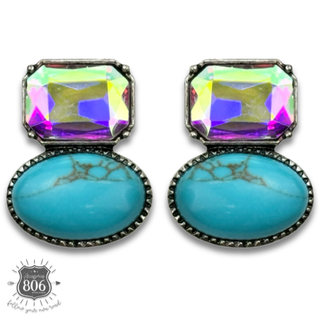 Rhinestone and oval cabochon post earring