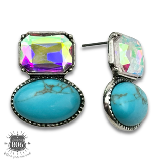 Rhinestone and oval cabochon post earring