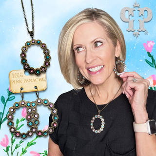 Open oval pendant necklace with rhinestone or pearl accents