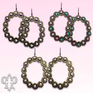 Open oval earring with rhinestone or pearl accents