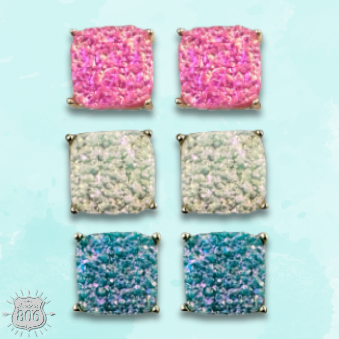 Square iridescent druzy post earring