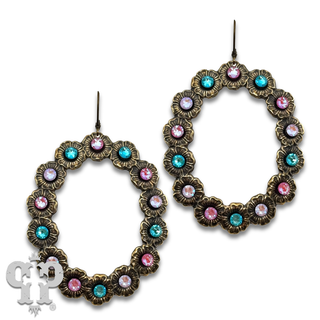 Open oval earring with rhinestone or pearl accents