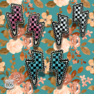 Checkerboard print lightning bolt earring