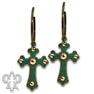 Cross earring with rhinestone or pearl accents